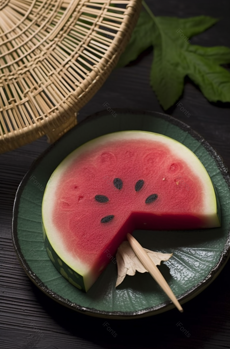 甘甜通红的西瓜和草编织的蒲扇,高清,摄影图,摄影图片,图片大全,摄影图免费下载